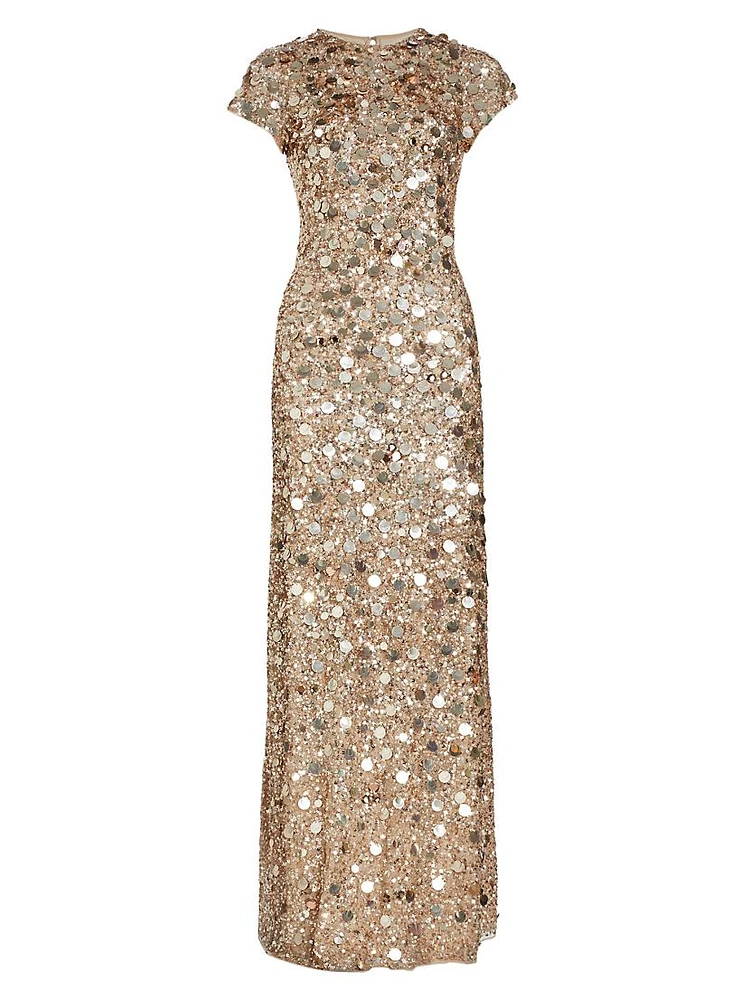 Tippi Short-Sleeve Sequin Gown