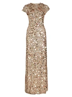 Tippi Short-Sleeve Sequin Gown