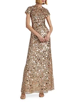 Tippi Short-Sleeve Sequin Gown