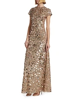 Tippi Short-Sleeve Sequin Gown