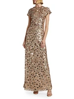 Tippi Short-Sleeve Sequin Gown