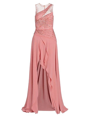 Ginger Embellished Chiffon Draped Gown