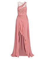 Ginger Embellished Chiffon Draped Gown