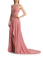 Ginger Embellished Chiffon Draped Gown