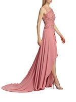 Ginger Embellished Chiffon Draped Gown