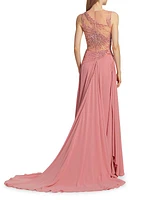 Ginger Embellished Chiffon Draped Gown