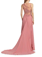 Ginger Embellished Chiffon Draped Gown