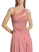 Ginger Embellished Chiffon Draped Gown