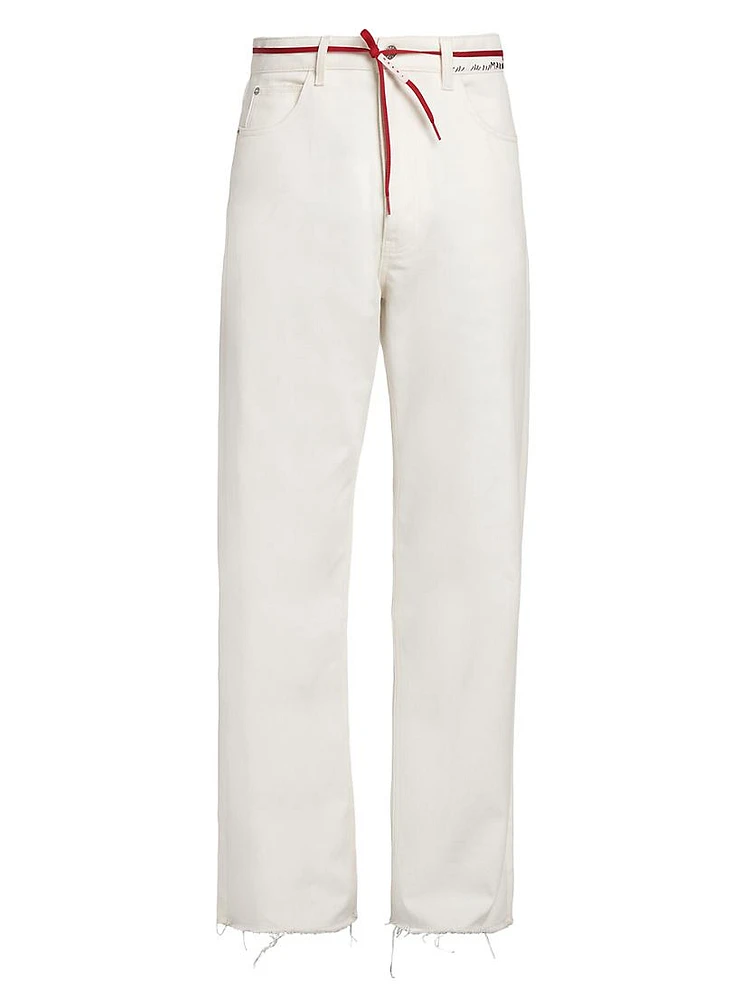 Tie-Waist Straight-Leg Trousers