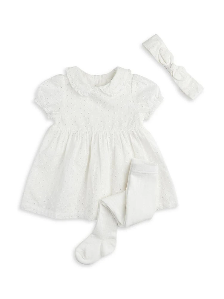 Baby Girl's Petit Lem Eyelet Dress & Tights Set