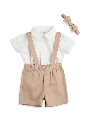 Baby Boy's Petit Lem Poplin Shirt & Suspender Shorts Set