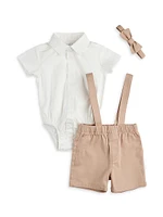 Baby Boy's Petit Lem Poplin Shirt & Suspender Shorts Set