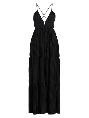 Wasta Pleated Satin Plissé Maxi Dress