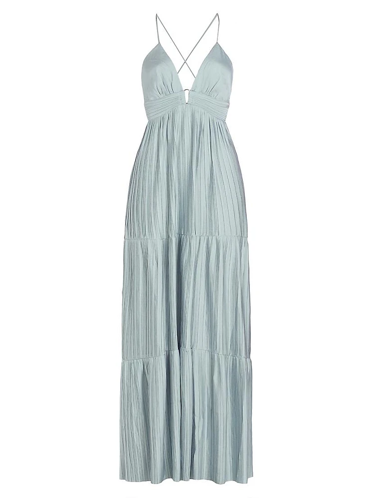 Wasta Pleated Satin Plissé Maxi Dress