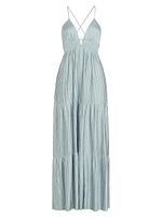 Wasta Pleated Satin Plissé Maxi Dress