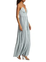 Wasta Pleated Satin Plissé Maxi Dress