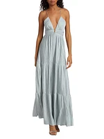 Wasta Pleated Satin Plissé Maxi Dress