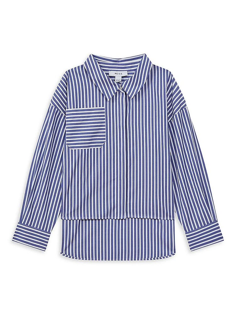 Little Girl's & Striped Button-Up High-Low Shirt