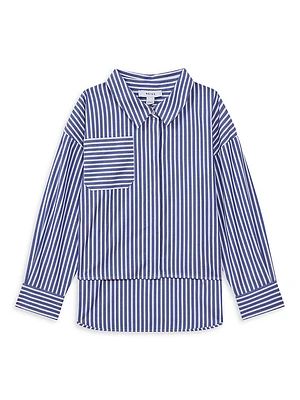 Little Girl's & Striped Button-Up High-Low Shirt