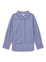 Little Girl's & Striped Button-Up High-Low Shirt