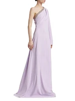 Embellished One-Shoulder Crepe Gown