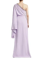 Embellished One-Shoulder Crepe Gown