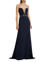 Embellished Crêpe Strapless A-Line Gown