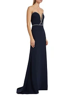 Embellished Crêpe Strapless A-Line Gown