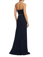 Embellished Crêpe Strapless A-Line Gown