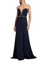 Embellished Crêpe Strapless A-Line Gown