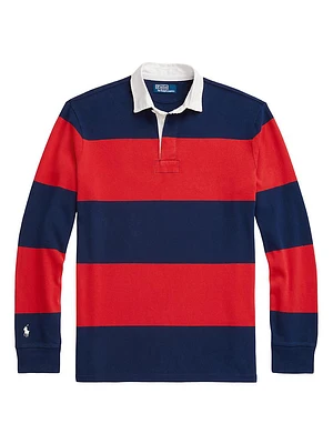 Striped Cotton Long-Sleeve Polo Shirt