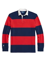 Striped Cotton Long-Sleeve Polo Shirt