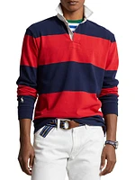 Striped Cotton Long-Sleeve Polo Shirt