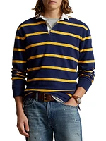 Striped Cotton Long-Sleeve Polo Shirt