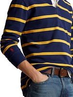 Striped Cotton Long-Sleeve Polo Shirt