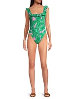 Aemma Leaf Ruffled One-Piece Swimsuit