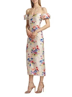 Palma Beaded Floral Ruched Off-The-Shoulder Dress