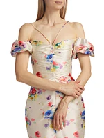 Palma Beaded Floral Ruched Off-The-Shoulder Dress