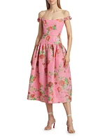 Giorgia Floral Ikat Off-The-Shoulder Midi-Dress