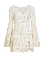 Cotton-Cashmere Crochet Bell-Sleeve Minidress