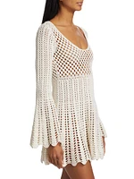 Cotton-Cashmere Crochet Bell-Sleeve Minidress