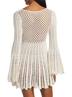 Cotton-Cashmere Crochet Bell-Sleeve Minidress