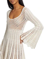 Cotton-Cashmere Crochet Bell-Sleeve Minidress