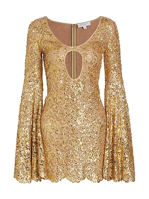 Sequined Bell-Sleeve Minidress