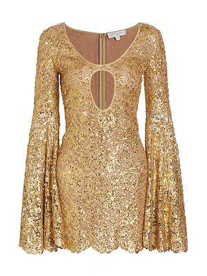 Sequined Bell-Sleeve Minidress