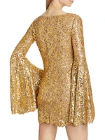 Sequined Bell-Sleeve Minidress