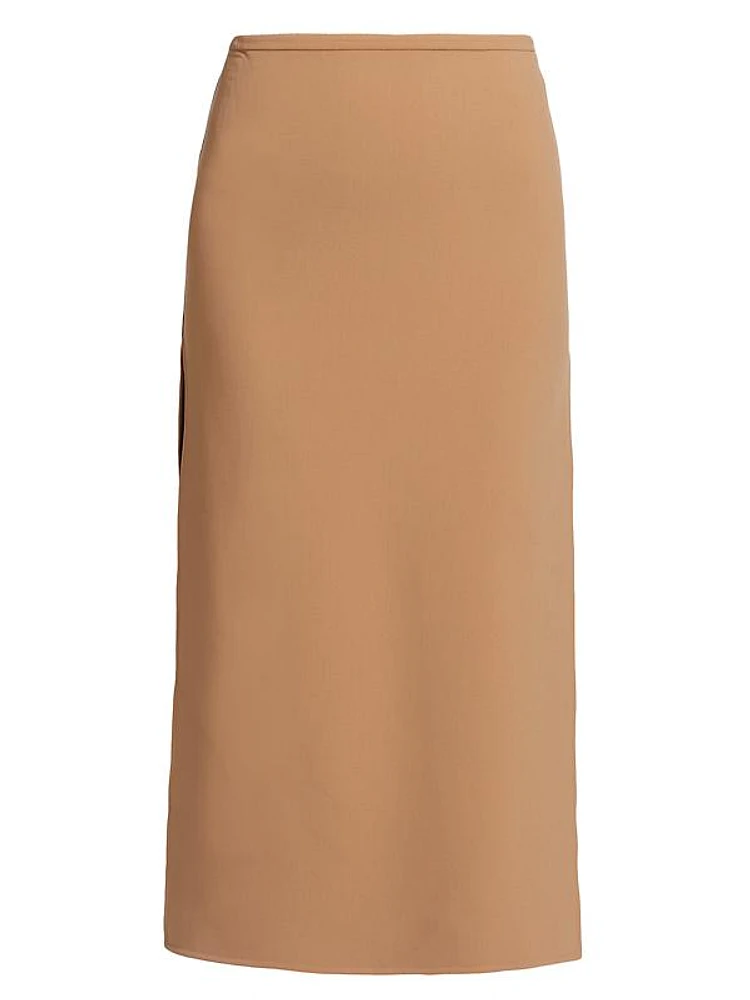 Stretch Wool Side-Slit Midi-Skirt