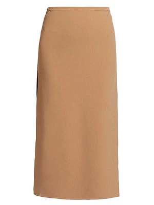 Stretch Wool Side-Slit Midi-Skirt
