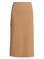 Stretch Wool Side-Slit Midi-Skirt