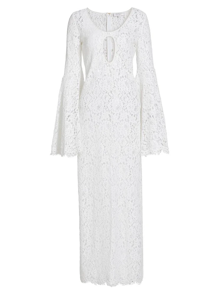 Sequin-Embellished Cotton-Blend Lace Gown